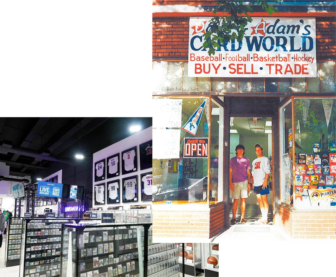 The original Dave & Adam's Card World storefront in Buffalo, beside a Dave & Adam's store floor today